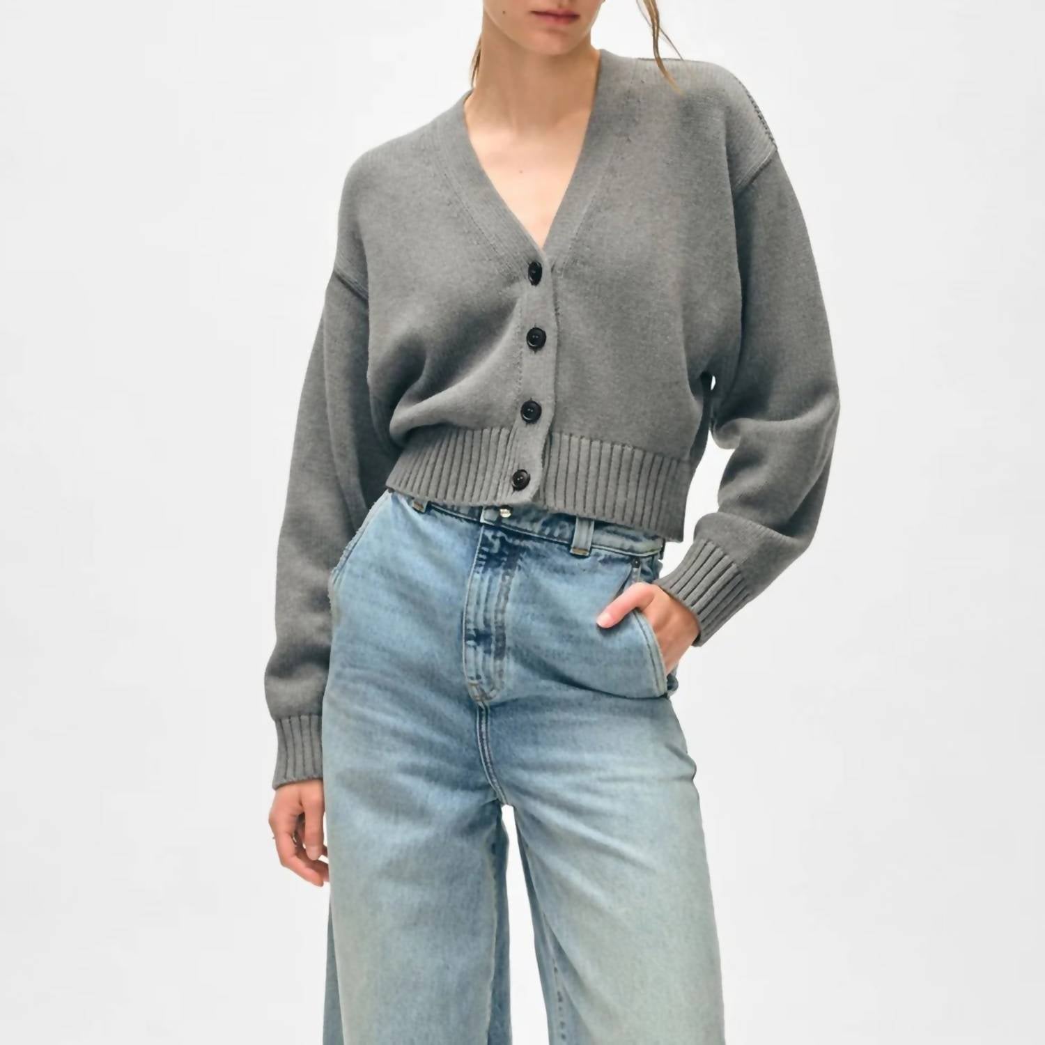 White + Warren - Cropped Button Cardigan