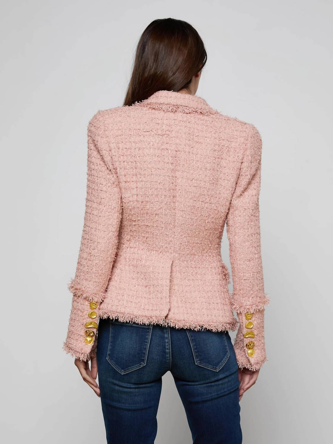 L'Agence Kaisley Tweed Blazer in dusty pink - women's jacket - alternate view