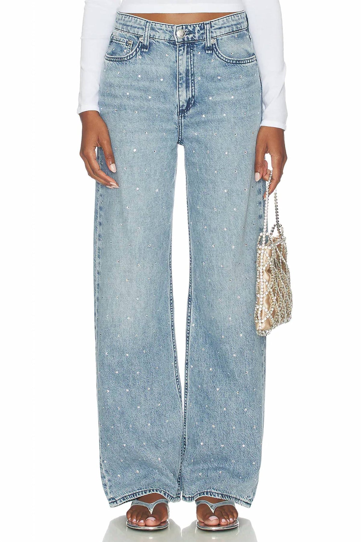 Rag & Bone - Featherweight Logan Embellished Wide Jeans