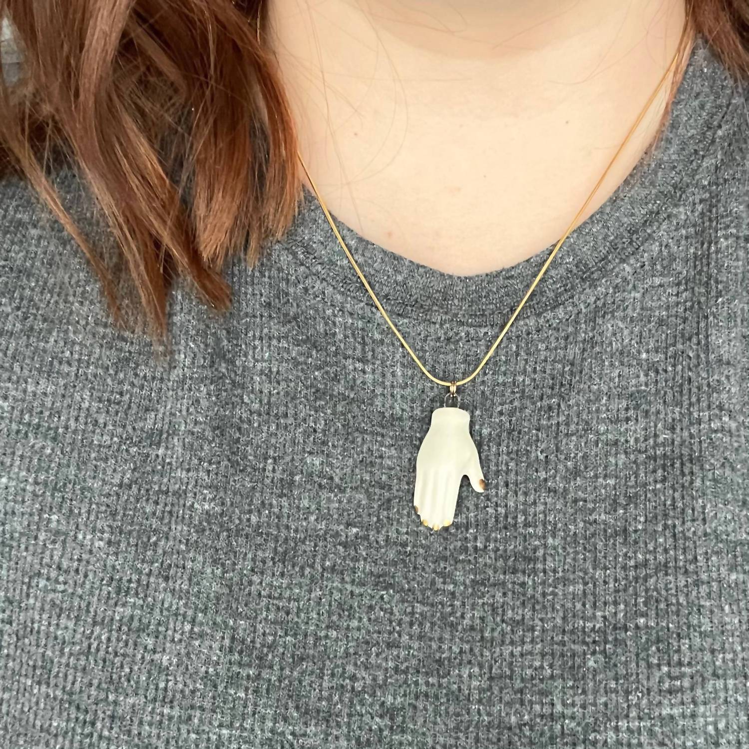 The Artifact House Women's Ceramic Hand Pendant Necklace in white and gold - women's jewelry - alternate view