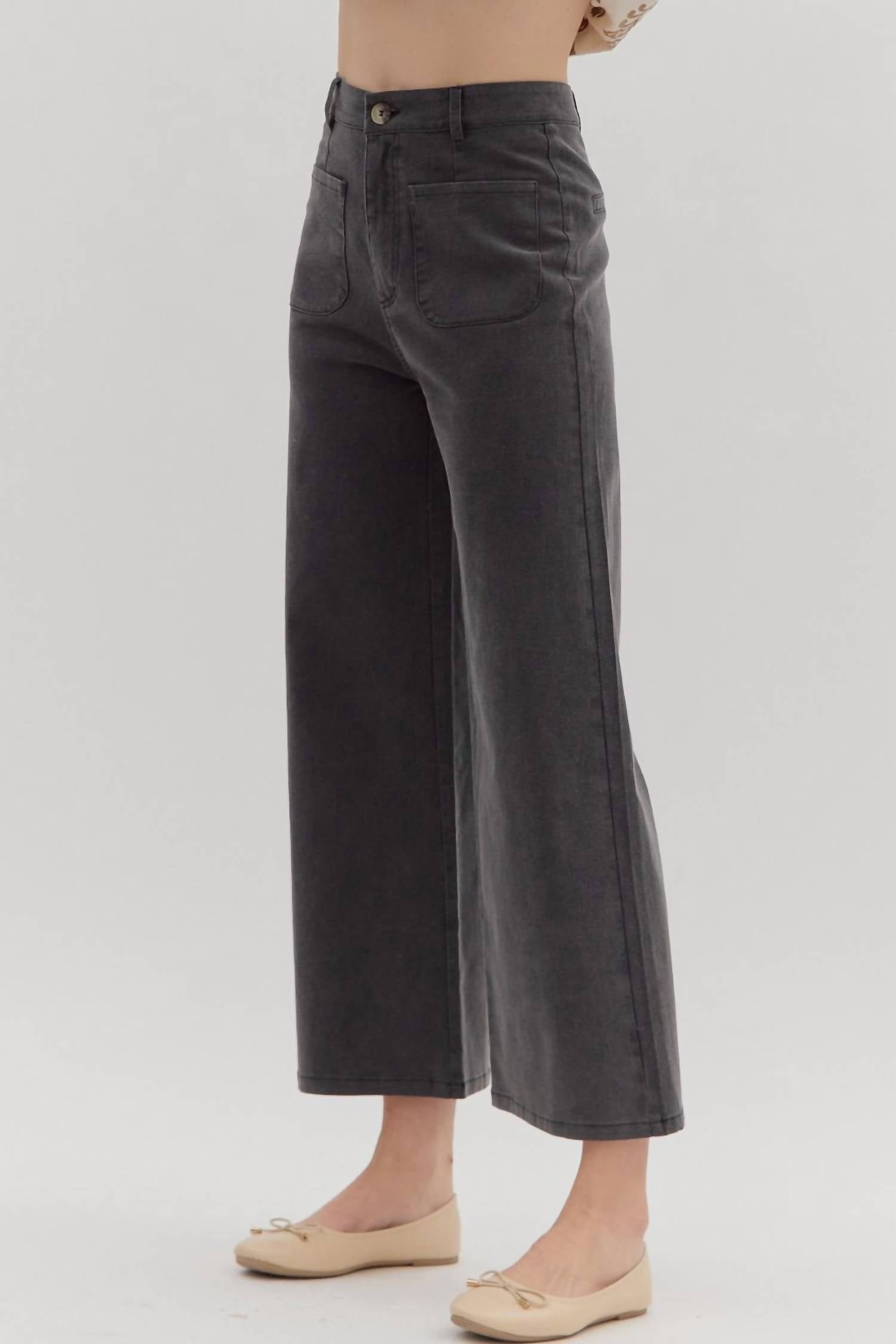 Entro - High-waisted Wide-leg Pocket Pants