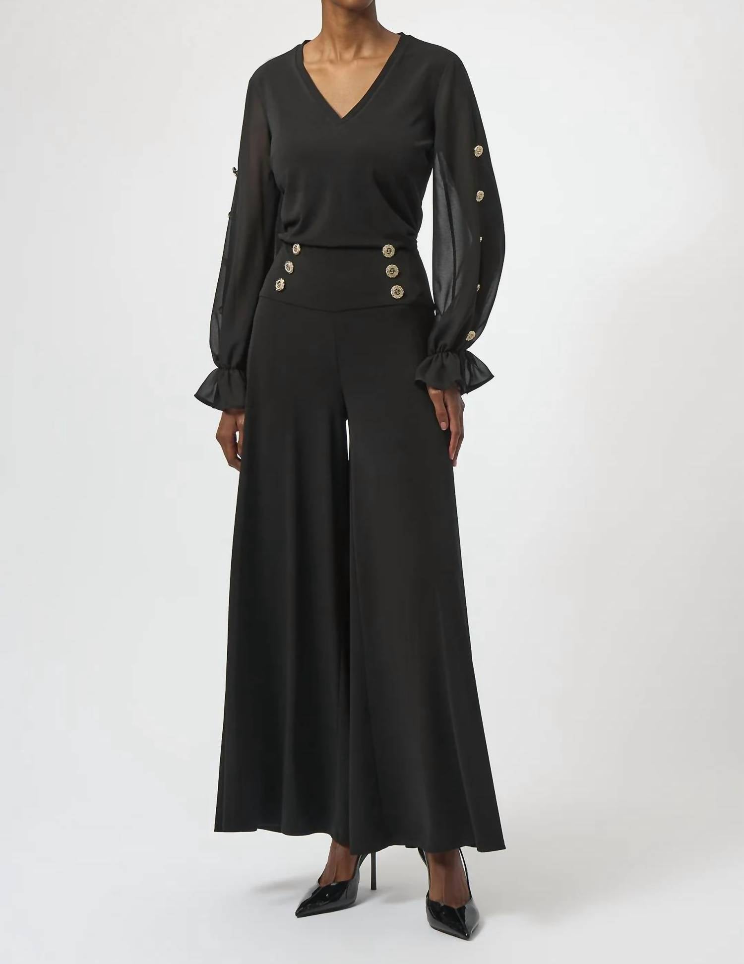 Joseph Ribkoff - Chiffon Long Puff Sleeves Fitted Top