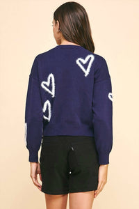 PINCH Heart Pullover Sweater in navy - women's sweater - detail view