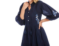 Karen Kane - Blouson Sleeve Embroidered Lace Trim Tiered Dress