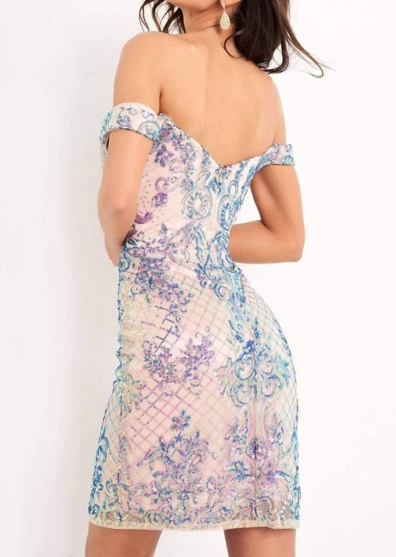 Jovani - Off Shoulder Cocktail Dress