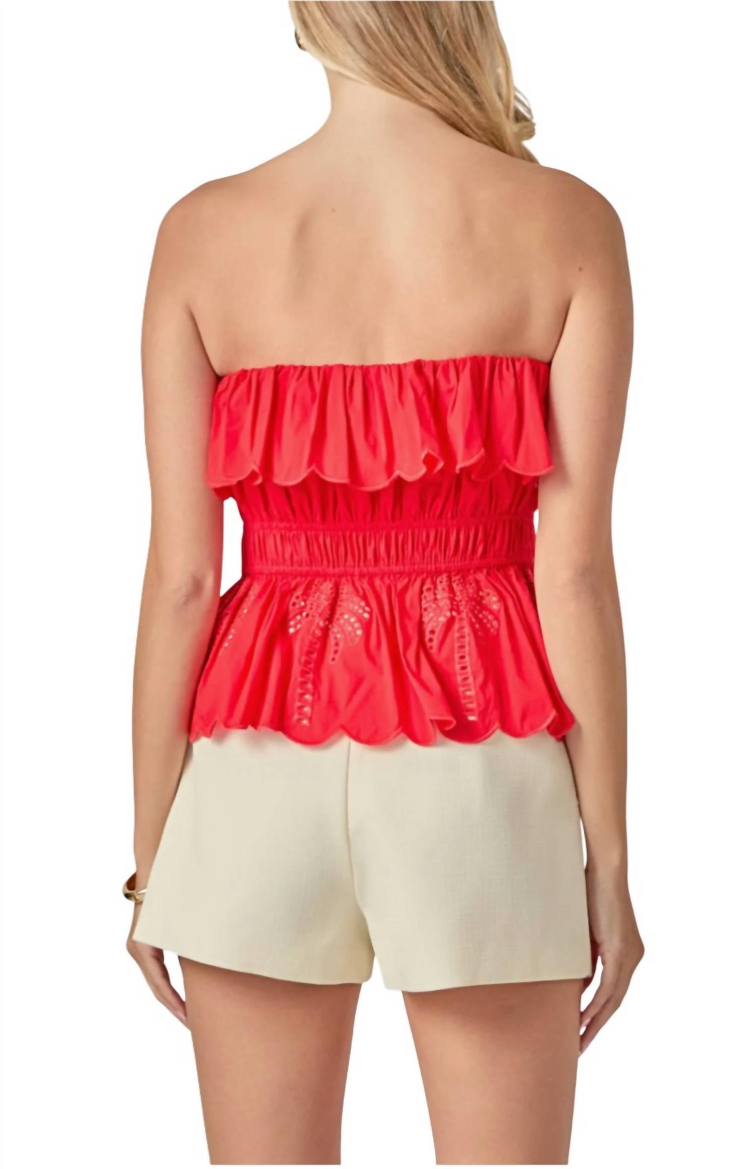 English Factory Embroidered Ruffle Strapless Top - women's shirt - detail view