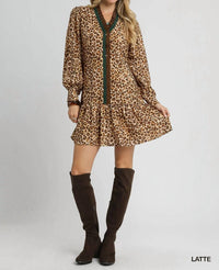 Umgee - Women's Leopard Print Long Sleeve Mini Dress