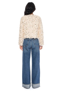 CIEBON Brynna Sequin Fur Jacket in ivory gold - women's jacket - alternate view