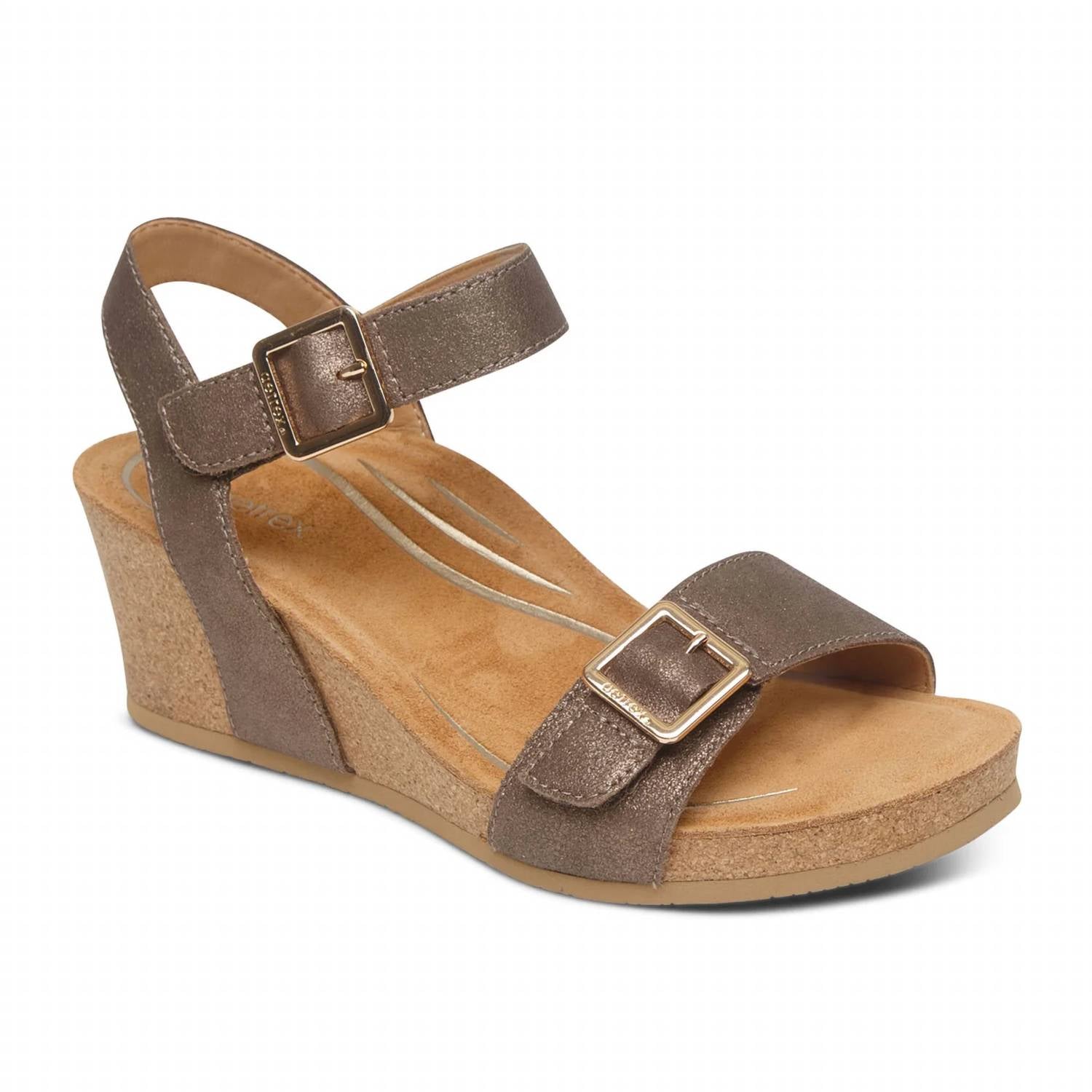 Aetrex Women's Lexa Wedge Sandal in bronze - women's sandal