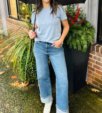 mododoc Short Sleeve Stem Hem Crew Tee in frost - women's t-shirt