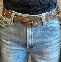 Kim White Handbags & Belts Women's Double Wrap Skinny Dome Belt in chocolate - women's accessory