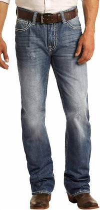 Rock & Roll Denim Men's Double Barrel Relaxed Fit Straight Leg Jeans in medium wash - men's jeans
