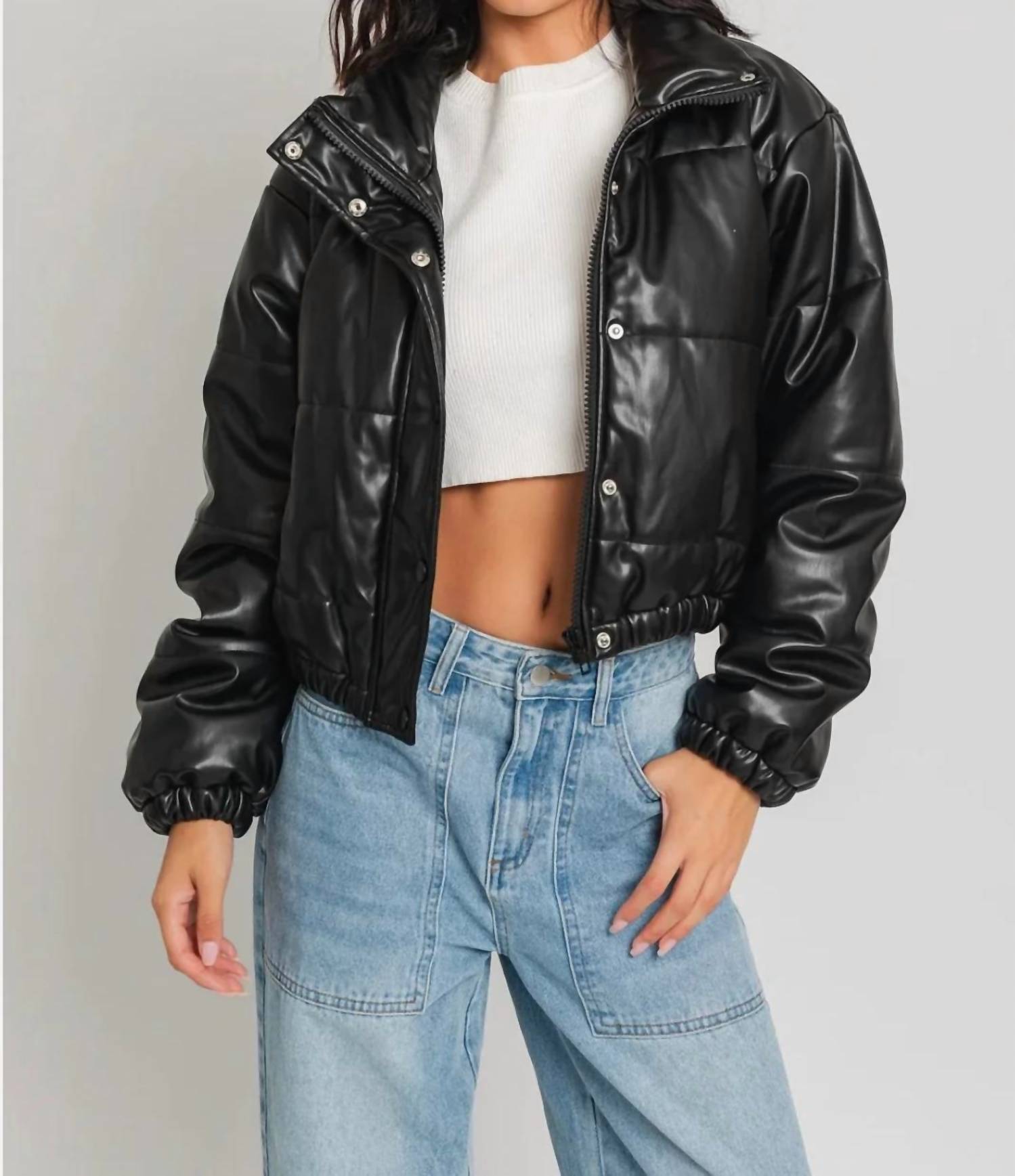 Le Lis - Linda Faux Leather Puffer Jacket
