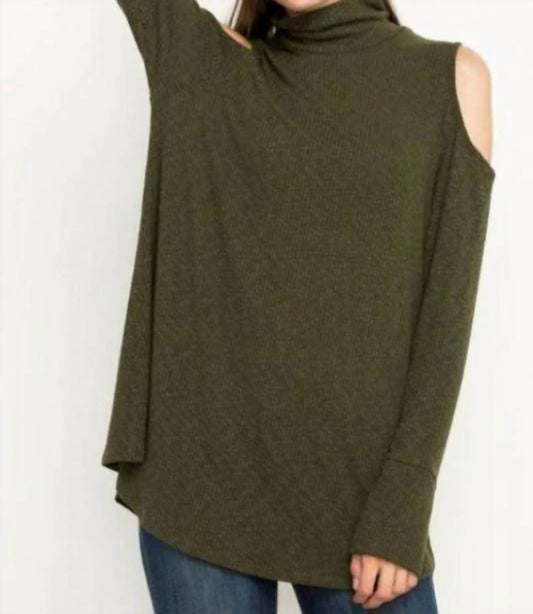 Mittoshop - Mock Turtleneck Cold Shoulder Top