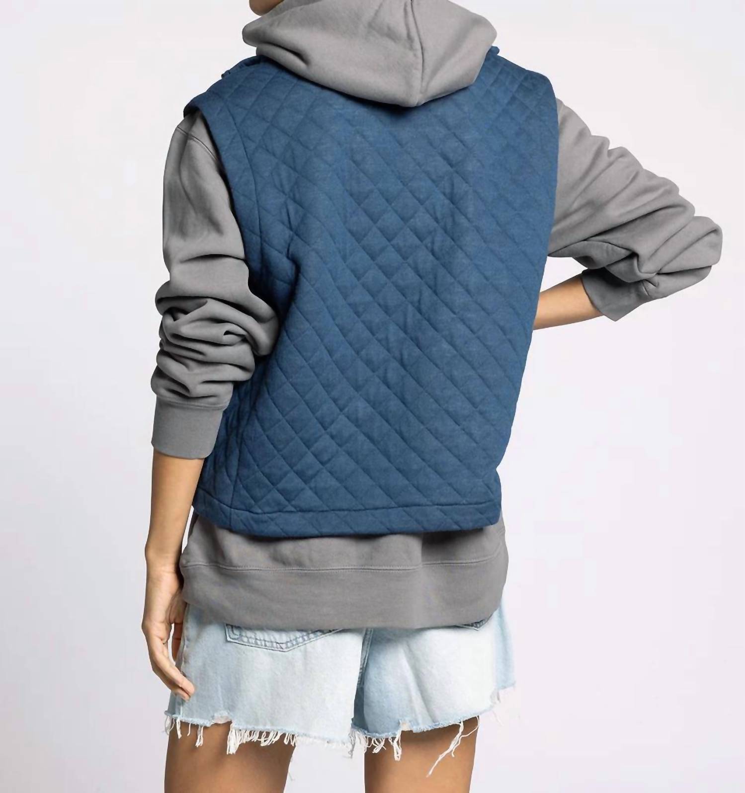 Thread & Supply Desiree Vest in quilted vintage indigo - women's jacket - detail view