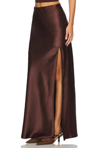line and dot Dalton Satin Skirt in chocolate - women's skirt - detail view