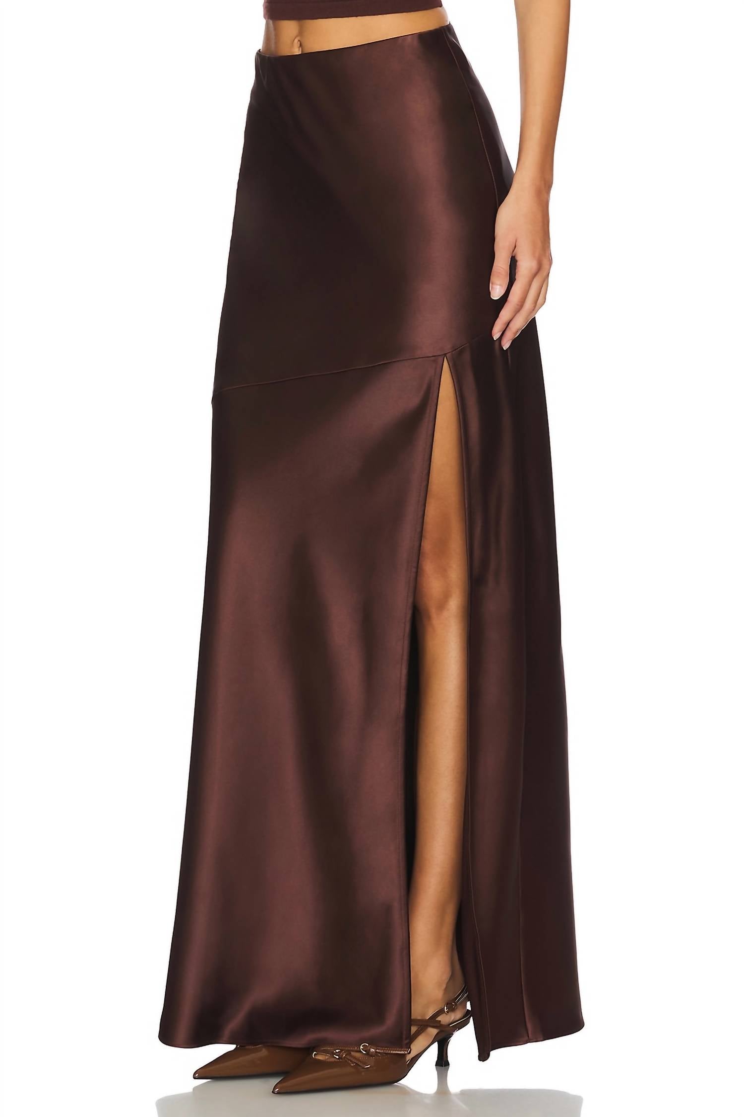line and dot Dalton Satin Skirt in chocolate - women's skirt - detail view