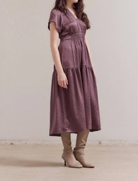 Grade & Gather - Women's Ruffle Matte Satin Midi Dress