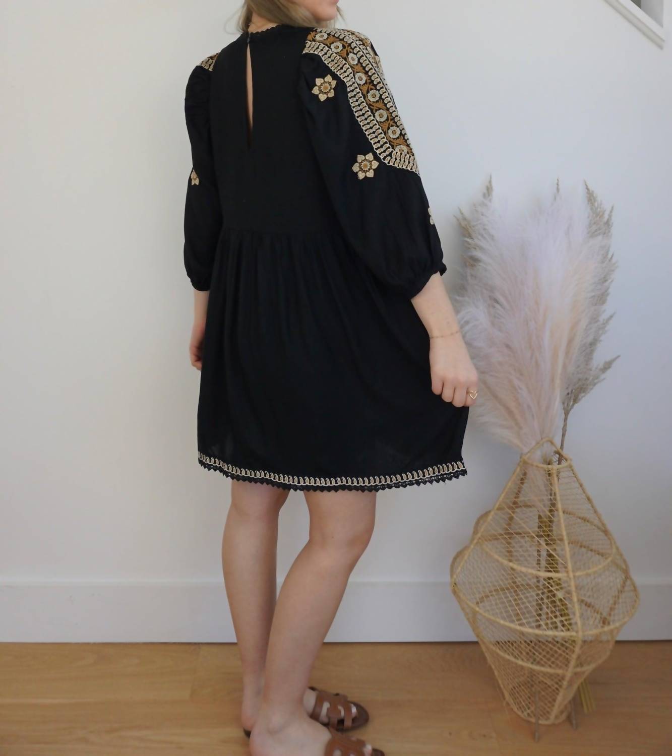 NIBI MTK Scout Mini Dress in black embroidered - women's dress - view 4