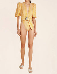 TORTOISE V-NECK BODYSUIT WITH BELT