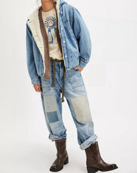 Free People Asher Cozy Denim Jacket in snowdrift wash - women's jacket