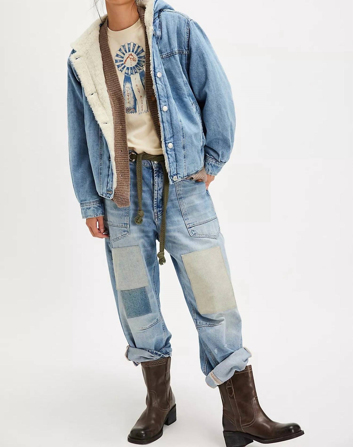 Free People Asher Cozy Denim Jacket in snowdrift wash - women's jacket