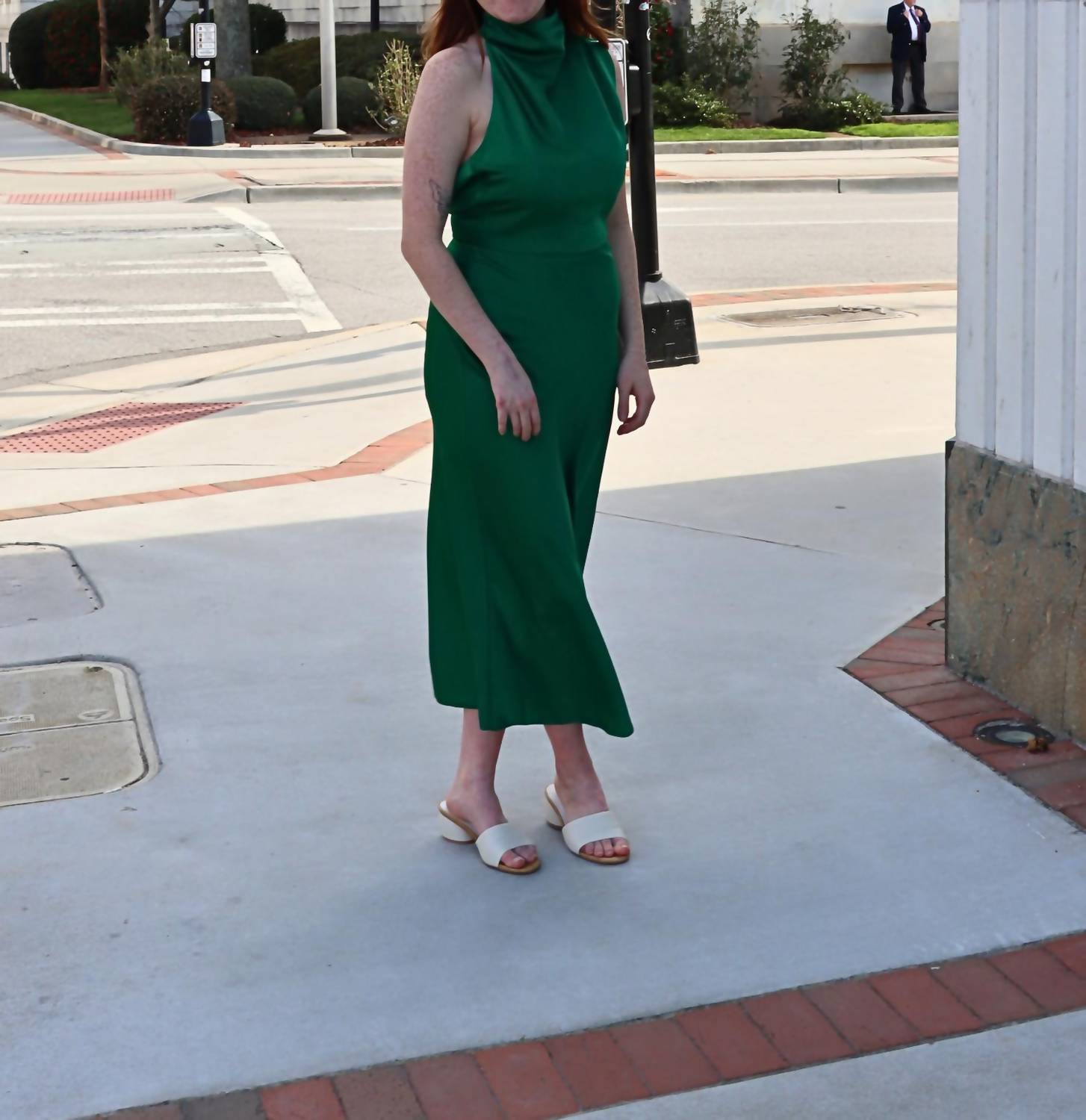 adelyn rae Jodie High Neck Satin Midi Dress in emerald - women's dress - view 5