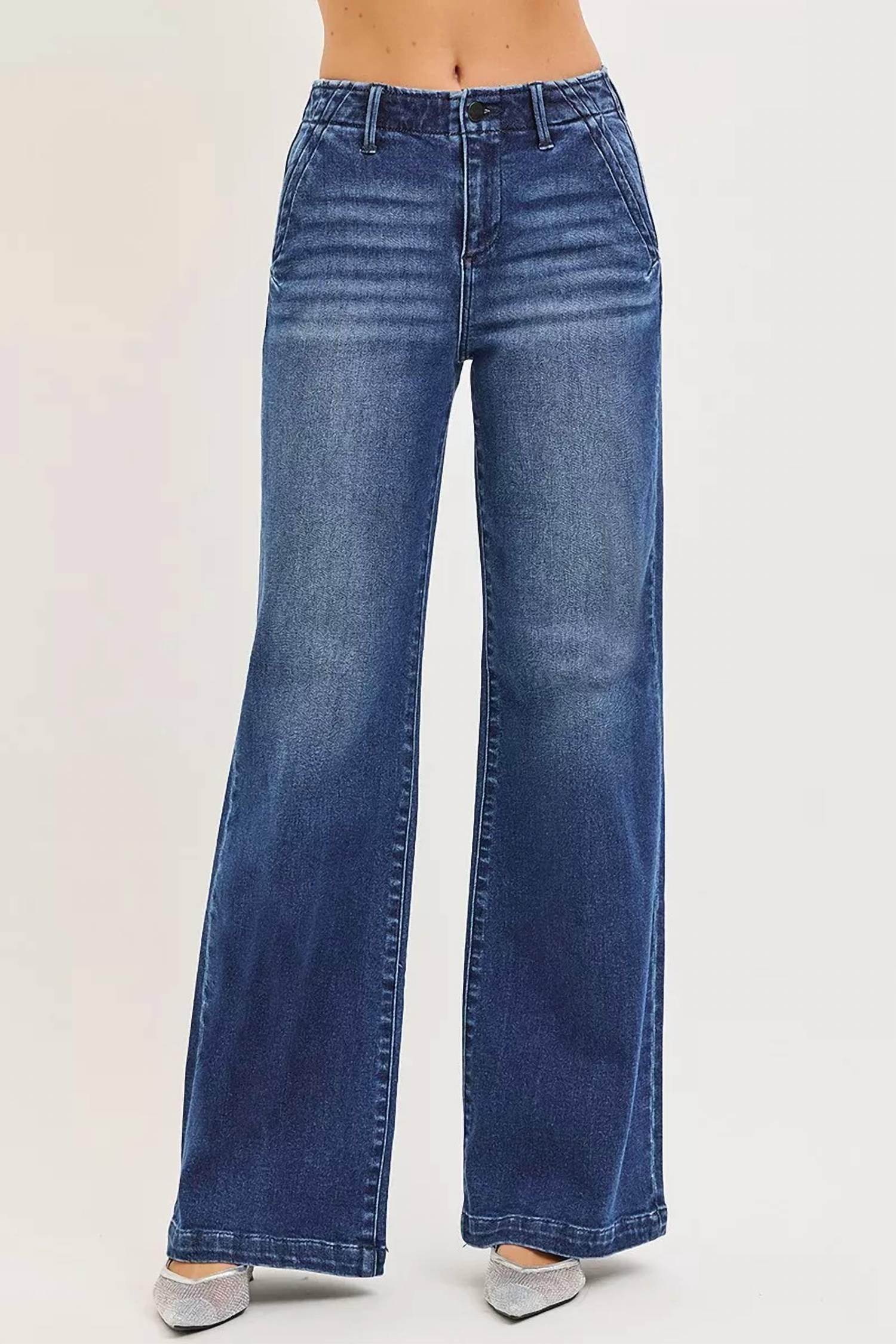 Risen - High Rise Wide Leg Slanted Pocket Jeans