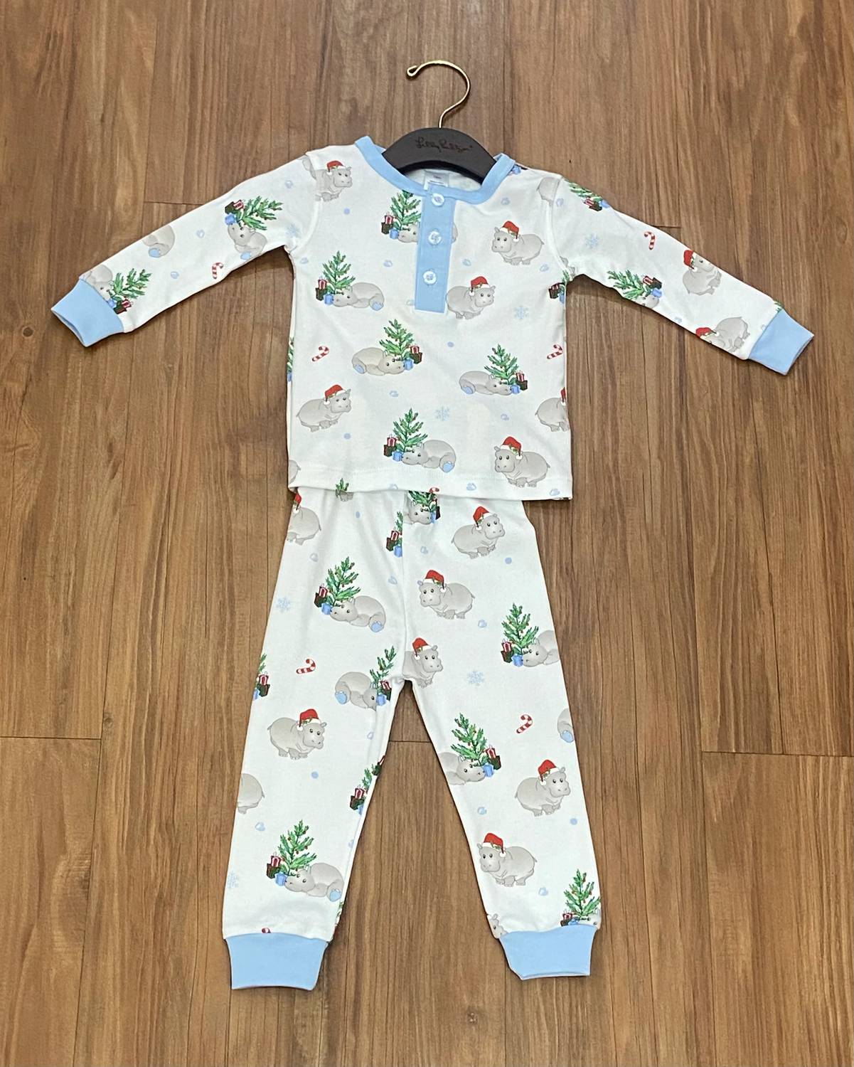 Lulu Bebe - Boy's Pima Hippo Long Sleeve Two Piece Pajama Set