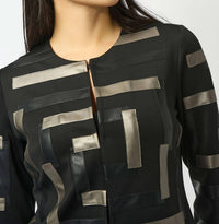 Joseph Ribkoff - Solana Scuba And Leatherette Collarless Jacket