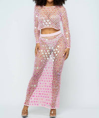 Hera Collection - Shine Bright Fishnet Crochet Top And Skirt Set