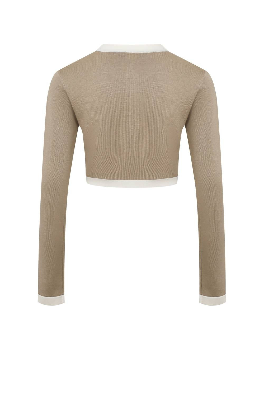 RIVIR Women's 2 Tone Shrug Set in beige white - women's cardigan - detail view