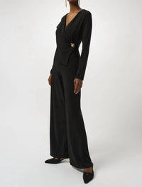 Joseph Ribkoff - Faux Wrap Long Sleeves Wide Leg Jumpsuit