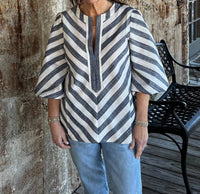Boho Chic - Three-quarter Sleeved Striped Top