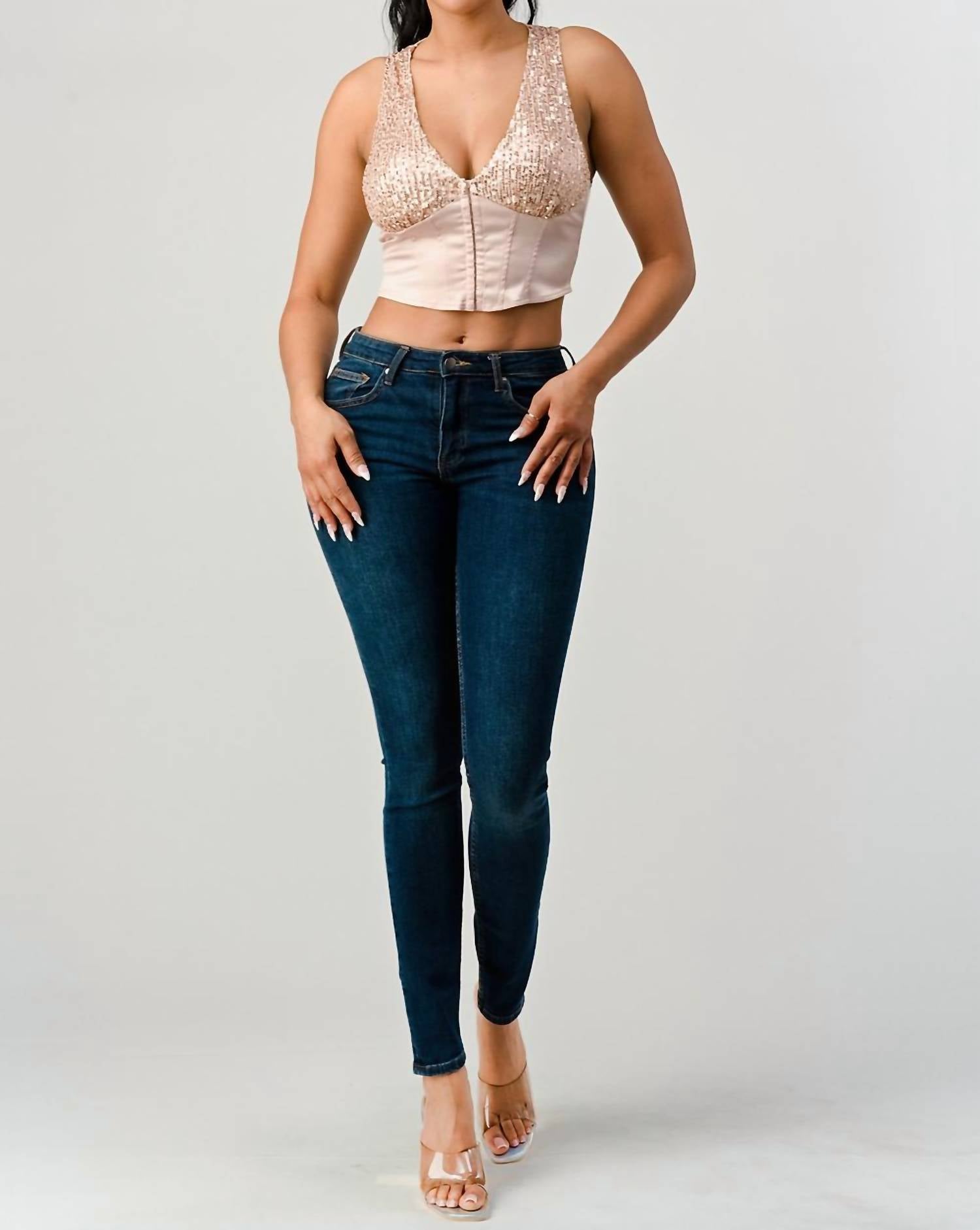 Rose Sweatheart Cropped Sequin Top