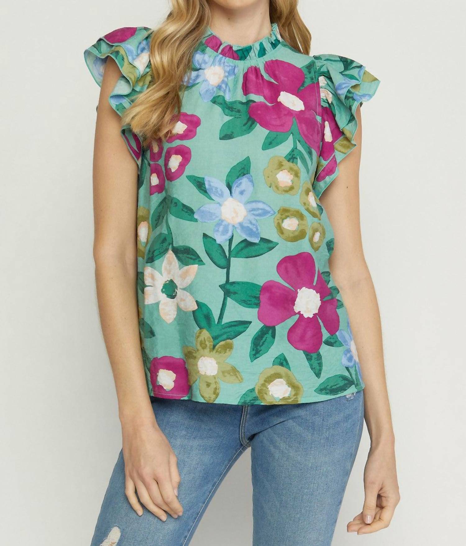 Entro - Floral Ruffle Sleeve Top – Snagged & Bagged