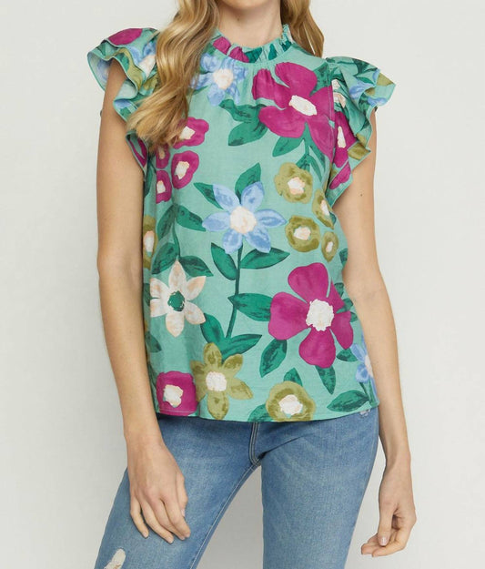 Entro - Floral Ruffle Sleeve Top