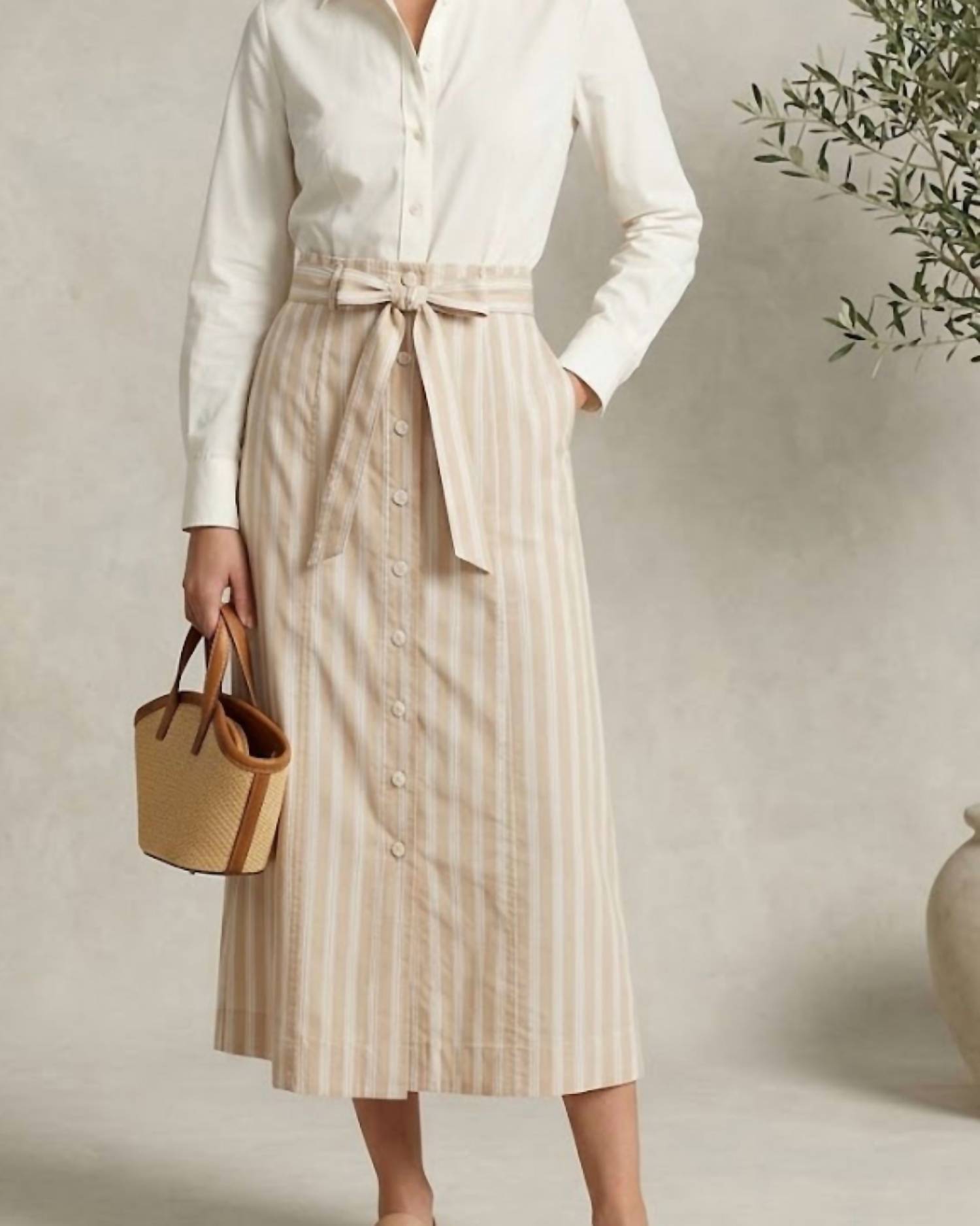STARKx Wendy Midi Skirt in taupe stripe - women's skirt - detail view