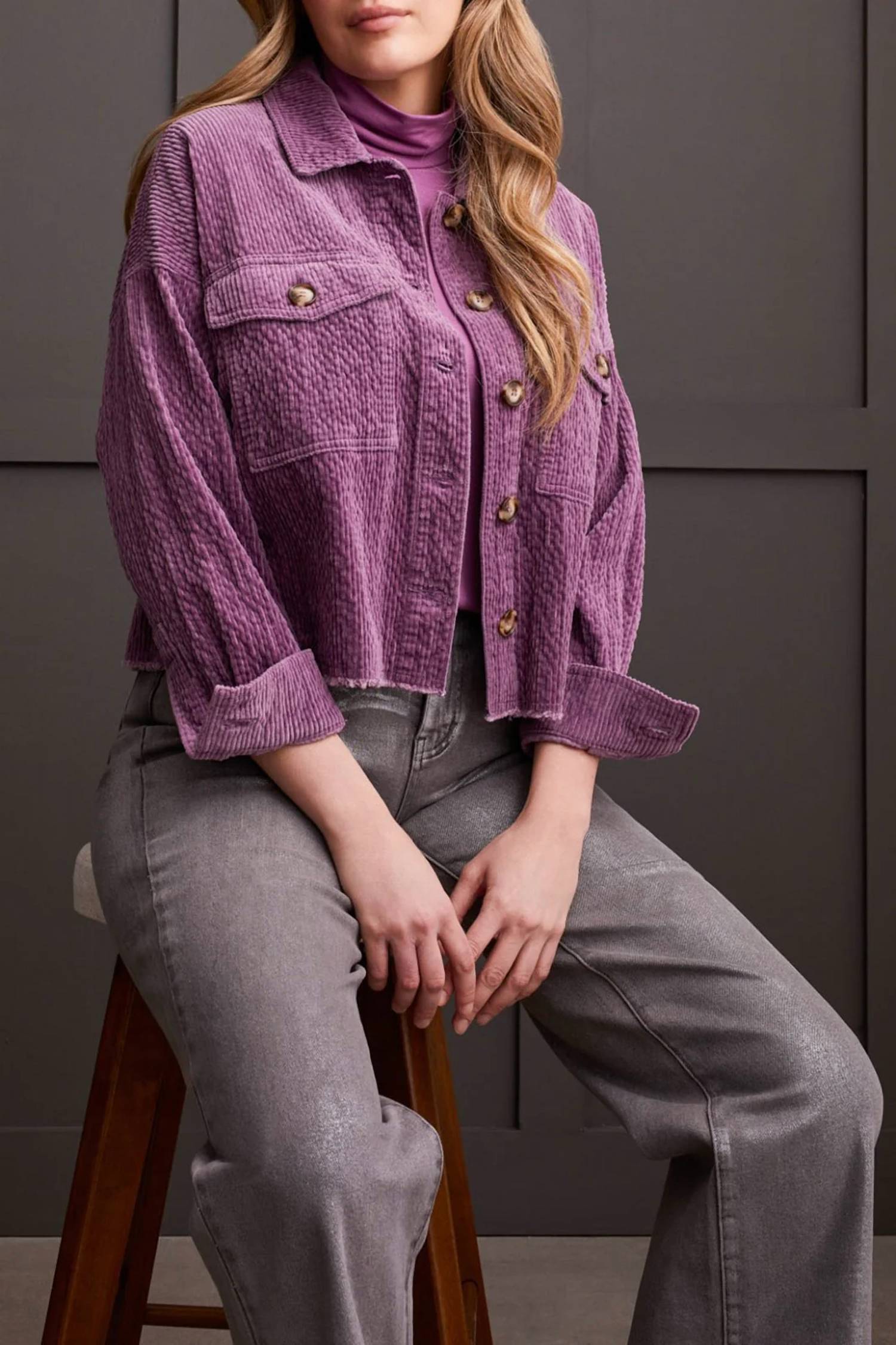 Tribal - Crop Corded Denim Jacket