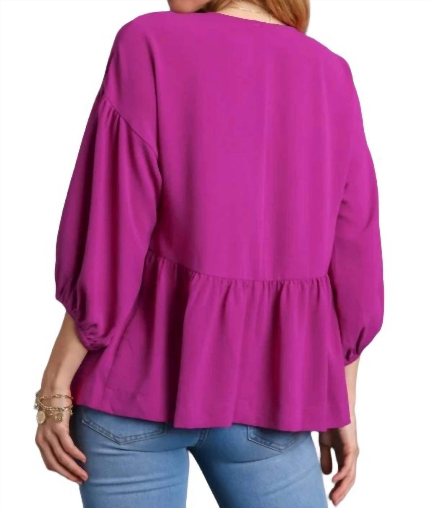 Umgee - V-neck Babydoll Top