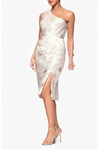 Xscape - Evenings Metallic Floral Jacquard One-shoulder Sheath Cocktail Dress