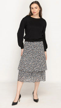 Kmw - Woven Floral Ruffle Midi Skirt