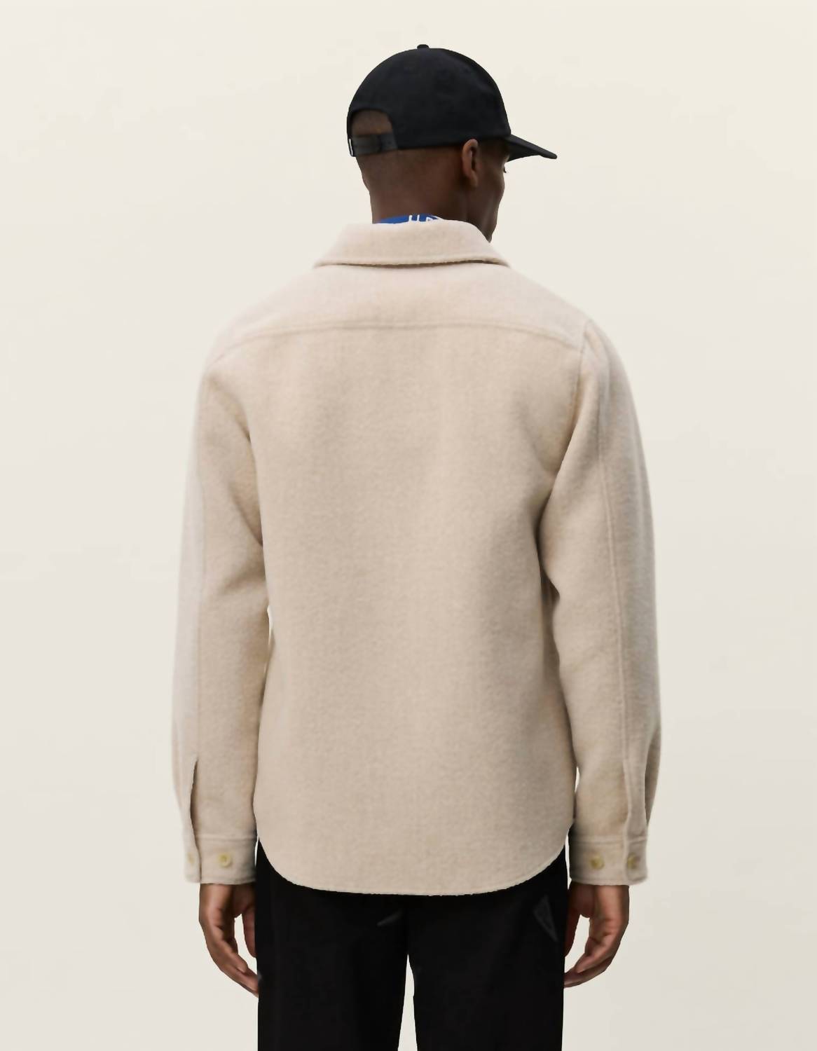 Les Deux Lennon Bouclé Overshirt Top in ivory - men's long sleeve top - detail view