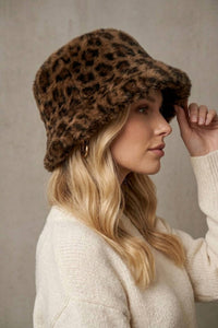 Joseph Ribkoff - Women's Leopard Print Faux Fur Bucket Hat