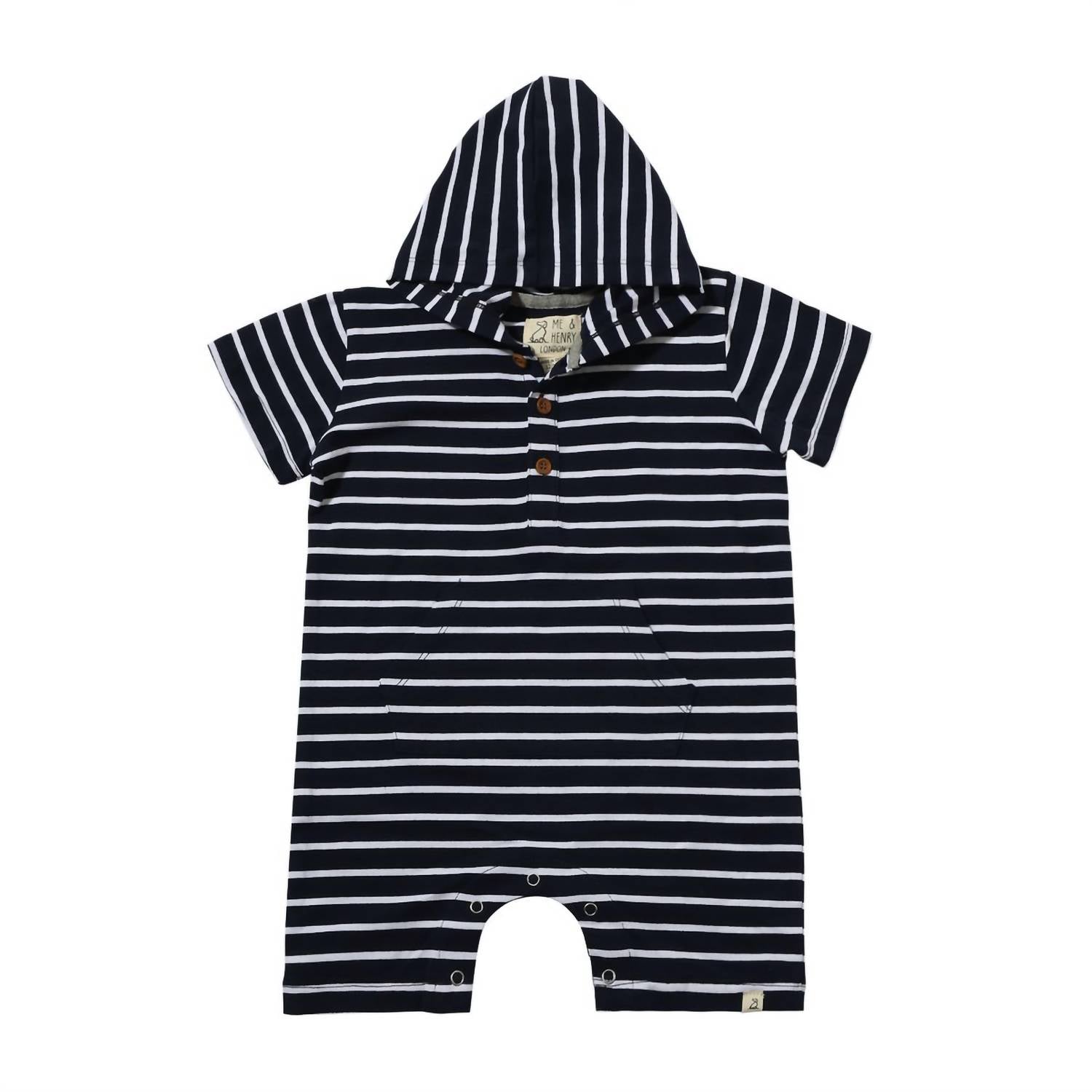 ME & HENRY Boy's Charlie Hooded Romper in navy - kids' item