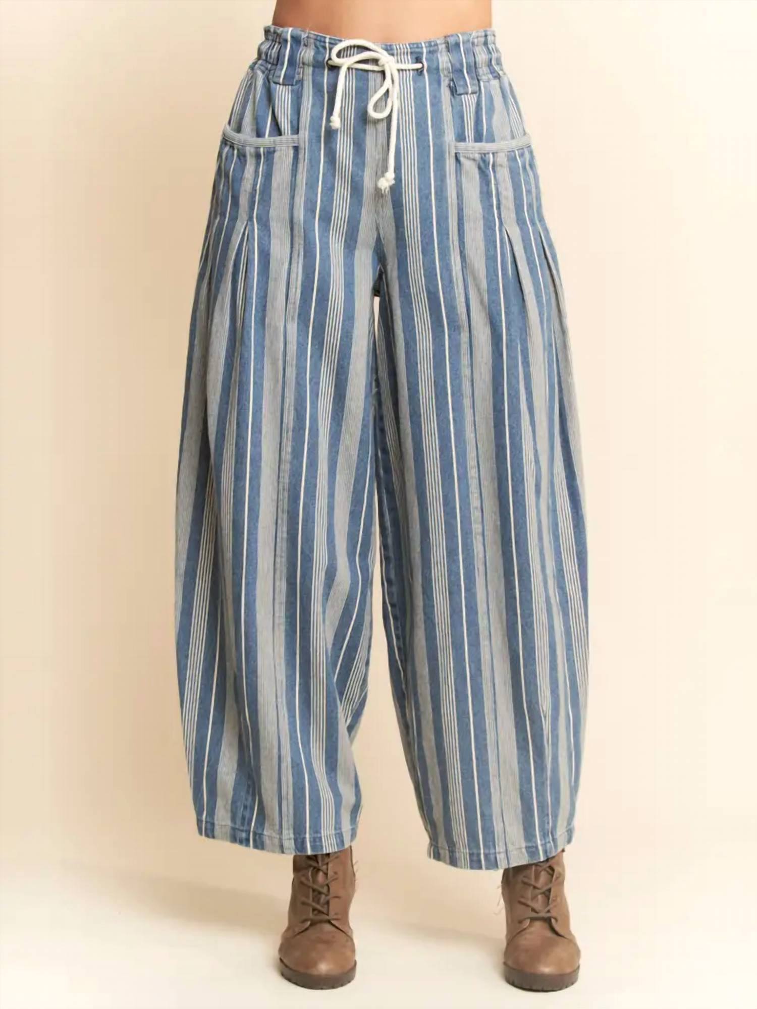 Davi & Dani - Striped Elastic Jean Pants