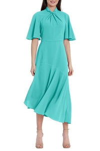 Maggy London - Twist Mock Neck Flutter Sleeve Midi Dress