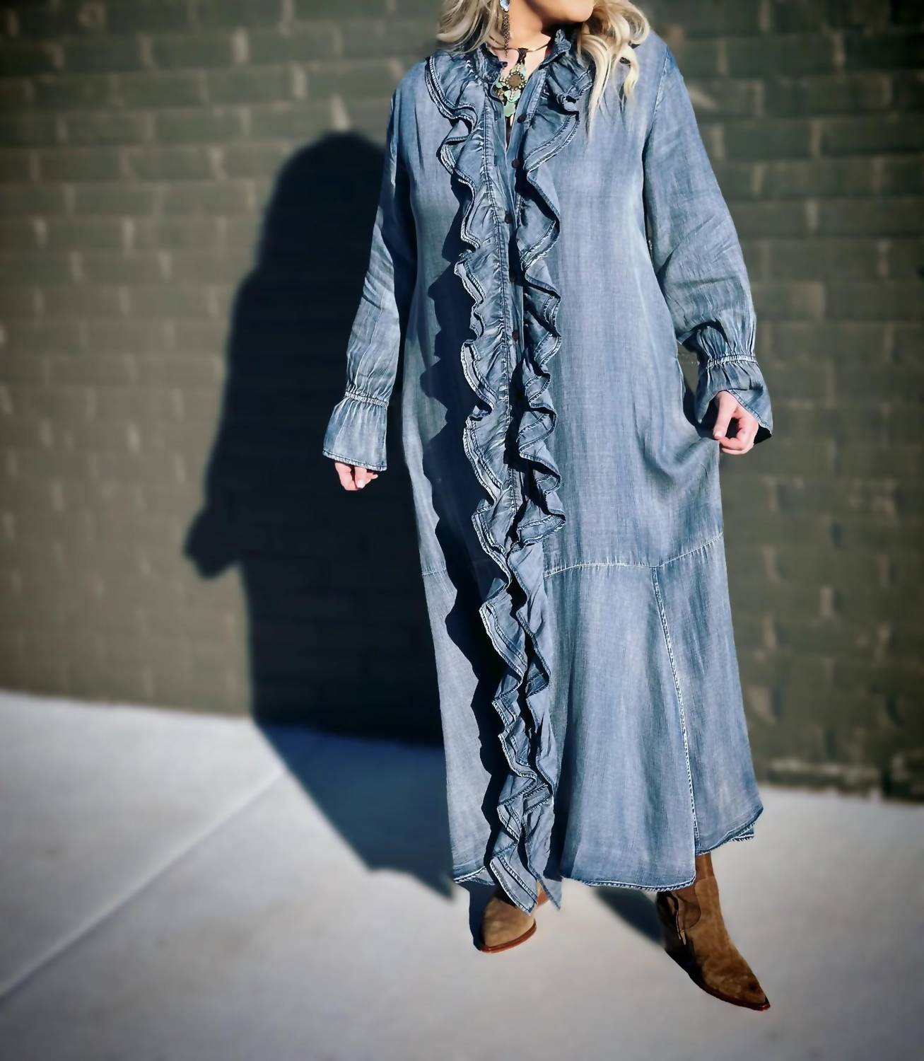 Jaded Gypsy - A Ruffle In Time Denim Dress