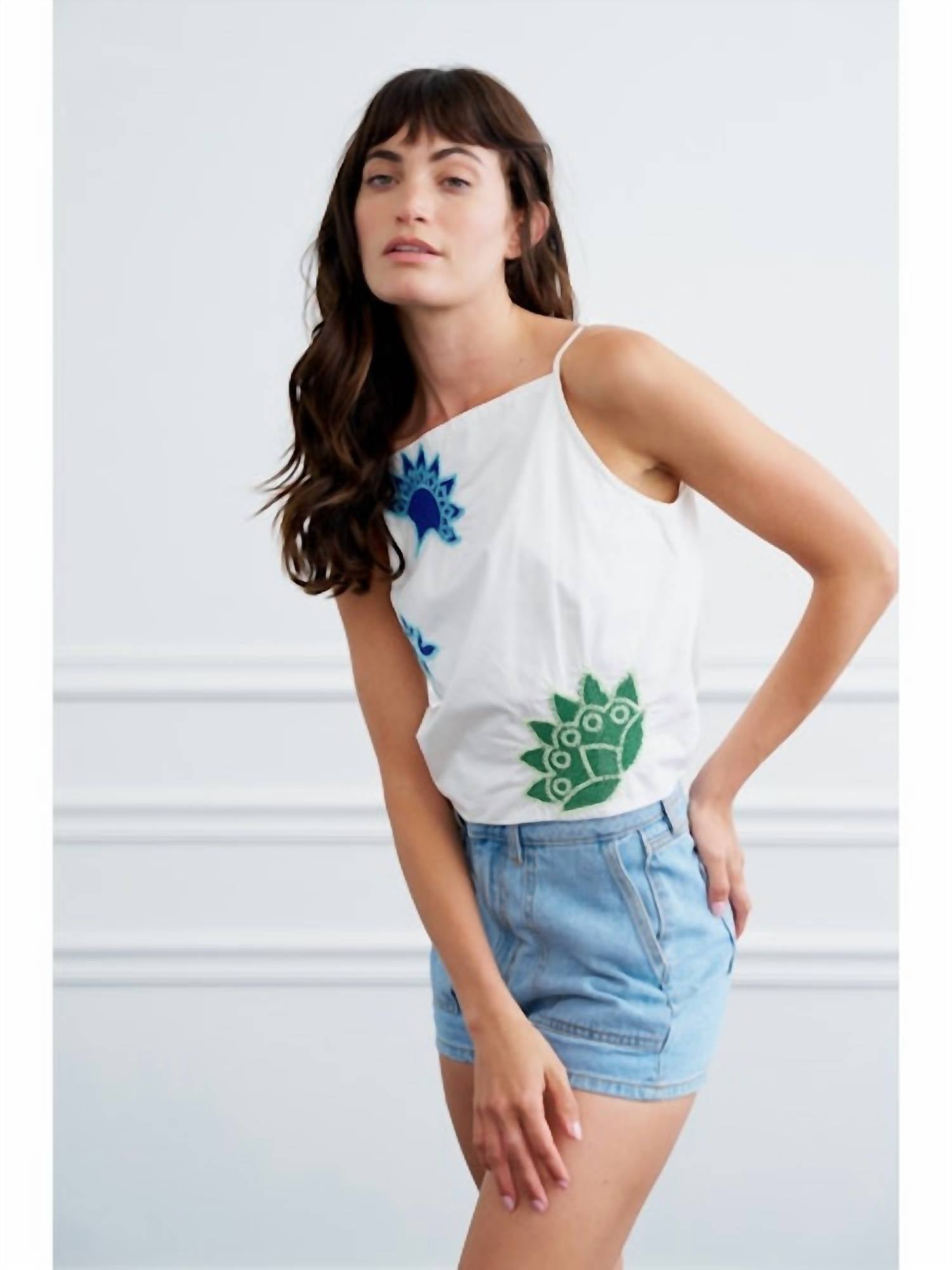 Ciebon - Mikaela Embroidered Tie Back Top