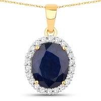 Diana M Jewels - Women's Oval Natural Blue Sapphire Pendant Necklace (4.63 Ct) - Statement With Diamond Accents